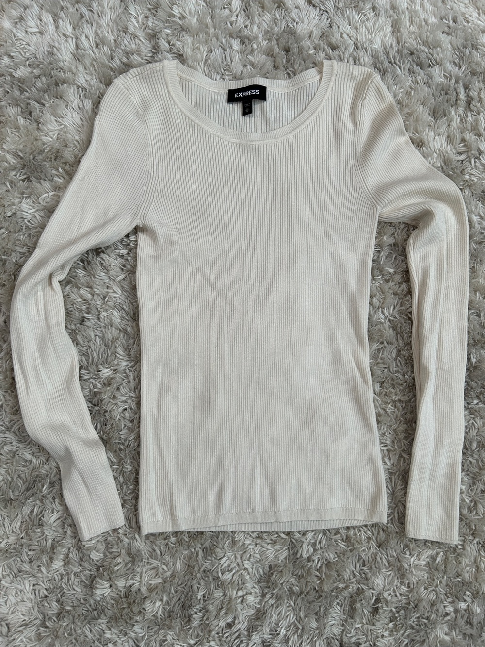 Express Cream Ribbed Long Sleeve Tee
